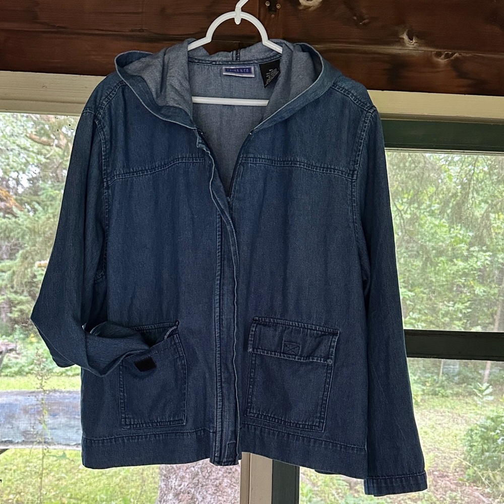 Vintage Denim Chore Coat Hooded Jacket XL